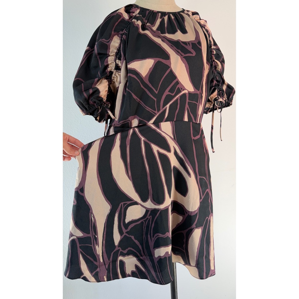 Ted Baker Gilliaa Abstract Print Fit n Flare Mini Dress Puff Sleeves Whimsigoth - Picture 5 of 12